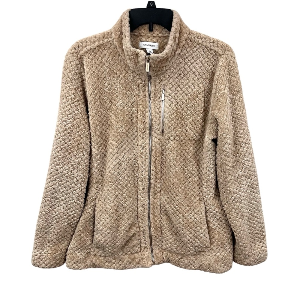 Calvin Klein Plush Quilted Fleece Sherpa Teddy Bear Full Zip Jacket